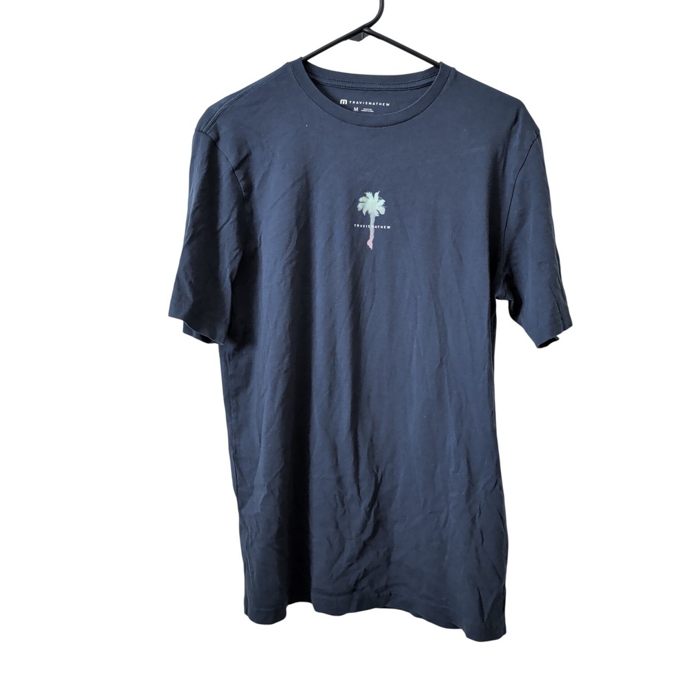 TravisMathew Mens Navy Blue Palm Tree Graphic T-Shirt Size M Tropical Golfing
